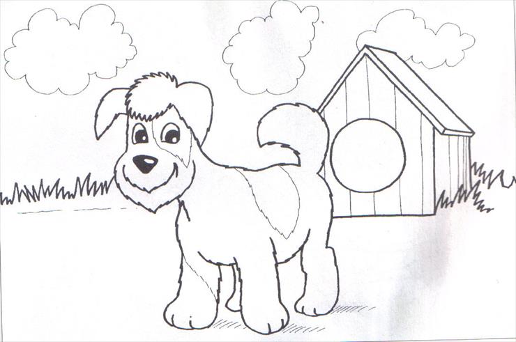 zwierzęta i ch domy - ilustracje kolorowe i czarno białe - domek psa1.jpg